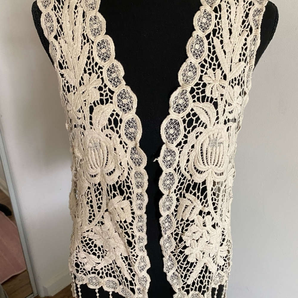 i.Joah Cream Crochet Lace Vest Boho Hippie Cottagecore